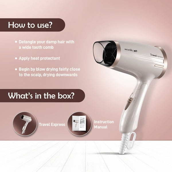 Ikonic Me Hair Dryer Travel Express White and Rose Gold