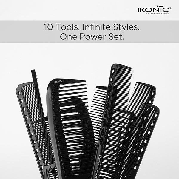 Ikonic Professional Hair Dressing Comb Set- (Set of 10 Pieces)